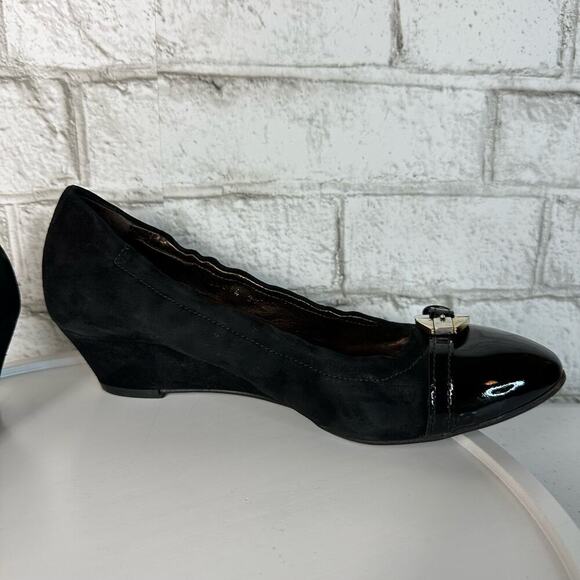 AGL Black Heels Attilio Giusti Leombruni Suede Leather Wedge Kitten Buckle 37 7 - Picture 7 of 14